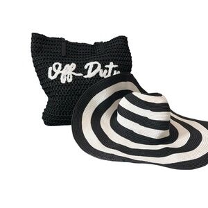 Vacation Bag And Hat.  Women's woven beach/pool Bag and hat. Black And white.